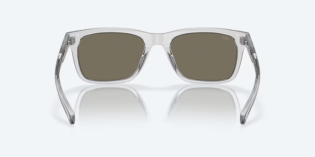 Costa Men’s Rectangular Polarized Sunglasses – Light Gray Crystal / Blue Mirror