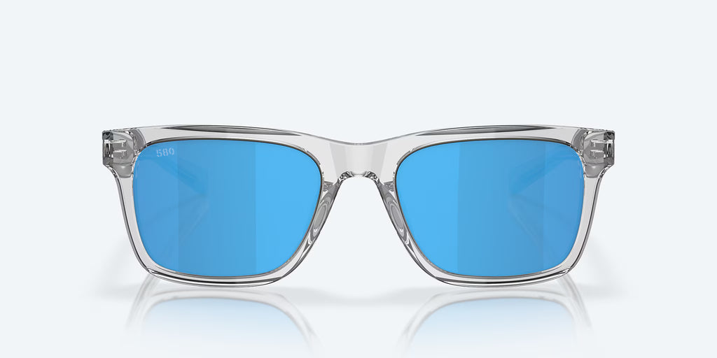 Costa Men’s Rectangular Polarized Sunglasses – Light Gray Crystal / Blue Mirror