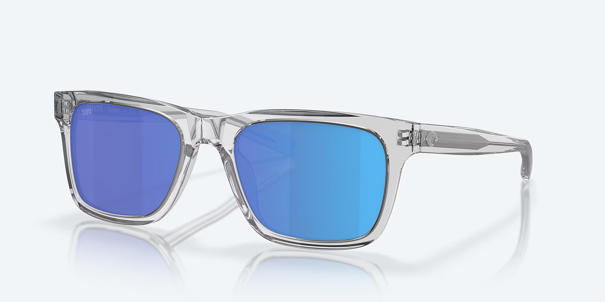 Costa Men’s Rectangular Polarized Sunglasses – Light Gray Crystal / Blue Mirror