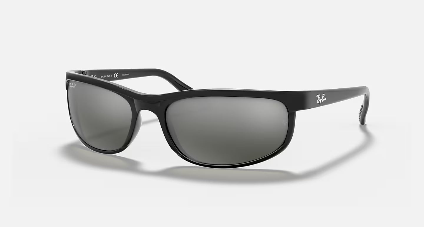 Ray-Ban Unisex Rectangular Wrap Sunglasses – Black / Green